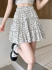 Outzidr Printed Tiered Mini Skirt