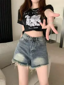 StyleCast Women Washed Denim High-Rise Shorts