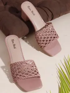 Retro Walk Women Woven Design Block Heel Sandals