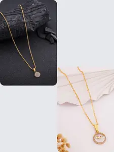 DressBerry Set Of 2 Gold-Plated Feather Necklaces