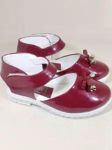 NEW LATEST Girls Maroon & White Slip On With Bow Round Toe Flats