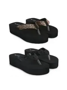 TWO SOFT Women Pack Of 2 EVA Embellished Thong Flip-Flops