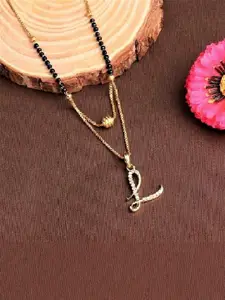 CLONEO Gold-Toned Artificial Beads Mangalsutra with Letter Pendant