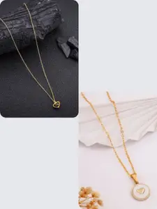 DressBerry 2-Piece Gold-Plated Heart-Shaped Pendant Chain Necklace