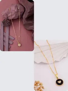 DressBerry 2-Piece Gold-Plated Circular Pendant Chain Necklace