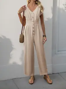 KPOP Short Sleeves V-Neck Basic Jumpsuit