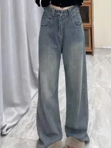 StyleCast Women Wide Leg High-Rise Light Fade Jeans