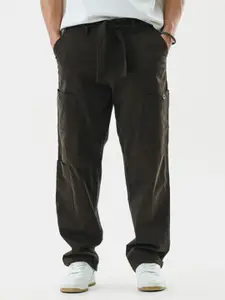 Snitch Men Brown Mid-Rise Baggy Cargo Pants