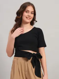 N1F FASHION Women Cut Out One Shoulder Cotton Blouson Crop Top