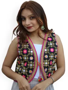 Prijam Floral Embroidered Sleeveless Thread Work Cotton Crop Shrug