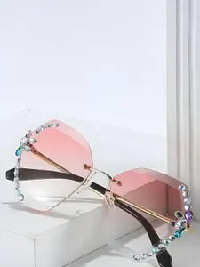 DEXENT COLLECTION Women Pink Lens & Gold-Toned Butterfly Sunglasses with