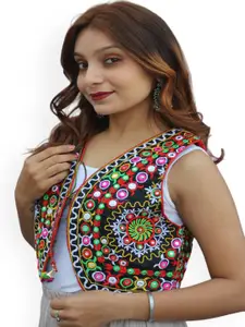 Prijam Floral Embroidered Sleeveless Thread Work Cotton Crop Shrug