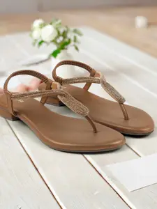 Mochi Women Embellished T-Strap Flats