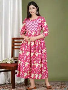 FASHION CLOUD Floral Printed Maternity Gotta Patti Angrakha Kurti
