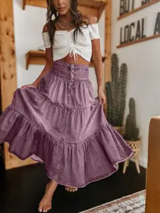 KPOP Women Flared Tiered Maxi Skirt