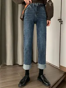 StyleCast Women High-Rise Straight Fit Dark Jeans