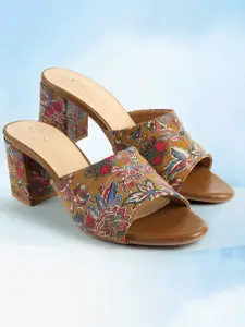 Metro Women Floral Printed Open Toe Block Sandals