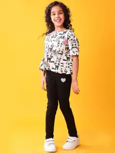 Anthrilo Girls Panda Printed Short Sleeves T-shirt With Leggings