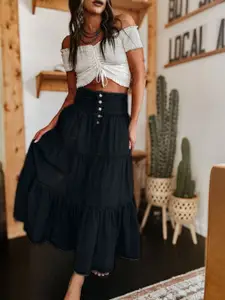 KPOP Women Flared Tiered A-Line Maxi Skirt