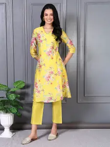 W Women Floral Printed Lace Chanderi Kurta