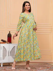 FASHION CLOUD Floral Printed Maternity Gotta Patti Angrakha Kurti