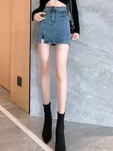 StyleCast Women Denim Cut Out Straight Mini Skirt