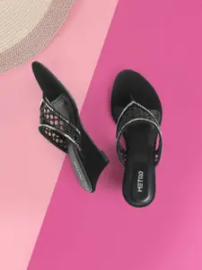 Metro Women Textured Synthetic Regular Platform Sandals with Western - Embellished
