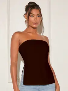 AAHWAN Women Brown Solid Strapless Tube Top