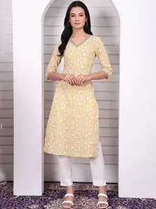 AURELIA Floral Printed V-Neck Straight Kurta