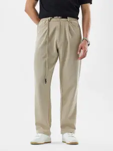 Snitch Men Beige Mid-Rise Baggy Trouser