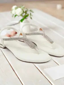 Mochi Women Embellished T-Strap Flats