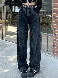 StyleCast Women Wide Leg High-Rise Cotton Dark Jeans