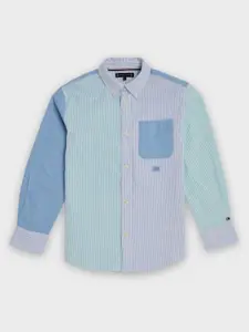 Tommy Hilfiger Boys Vertical Striped Button-Down Collar Cotton Casual Shirt
