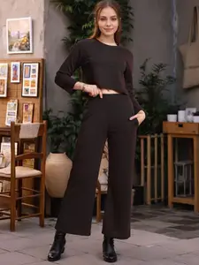 SRUTVA FASHION Round Neck Long Sleeves Top With Palazzos Co-Ords