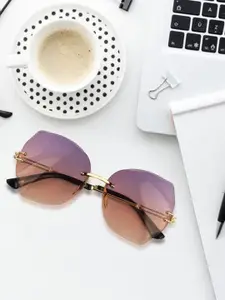 DEXENT COLLECTION Women Purple Lens & Gold-Toned Butterfly Sunglasses with