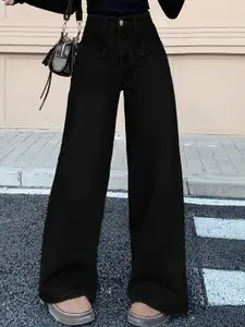 AAHWAN Women Relaxed Fit High-Rise Dark Black Jeans
