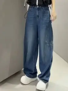 StyleCast Women Wide Leg High-Rise Medium Fade Cotton Jeans