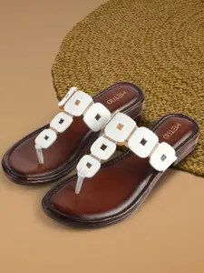 Metro Women Ethnic Colourblocked T-Strap Flats