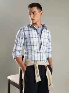 Tommy Hilfiger Men Slim Fit Checked Spread Collar Pure Cotton Casual Shirt