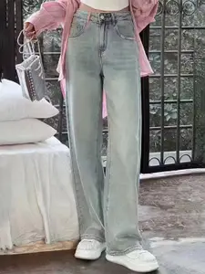 StyleCast Women Straight Fit High-Rise Light Fade Cotton Jeans