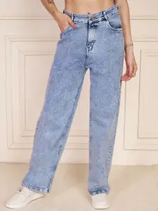 RIVI Women Comfort Straight Fit High-Rise Acid Wash Stretchable Jeans