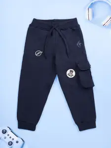 KiddoPanti Boys Brand Logo Relaxed Fit Mid-Rise Joggers Track Pants