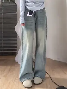 StyleCast Women Straight Fit High-Rise Heavy Fade Cotton Jeans