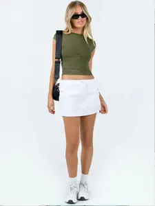 StyleCast Women Boat Neck Cap Sleeves Fitted Crop Top