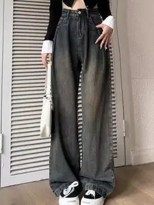 StyleCast Women Wide Leg High-Rise Light Fade Cotton Jeans