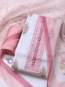 Meena Bazaar Floral Printed Linen Unstitched Dress Material