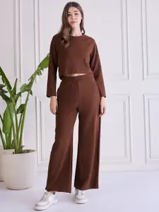 SRUTVA FASHION Round Neck Long Sleeves Crop Top With Trousers Co-Ords
