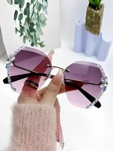 DEXENT COLLECTION Women Purple Lens & Gold-Toned Butterfly Sunglasses with