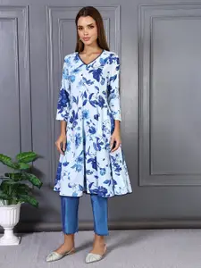 W Women Floral Printed V-Neck A-Line Kurta