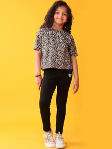 Anthrilo Girls Printed Short Sleeves T-shirt With Leggings